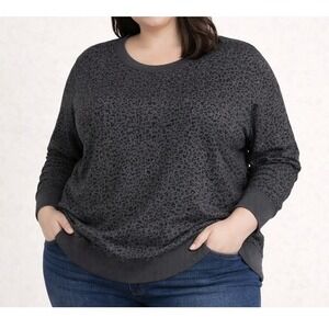 Mondetta Athleisure Soft Knit Charcoal Gray Leopard Print Sweatshirt Womens XXL